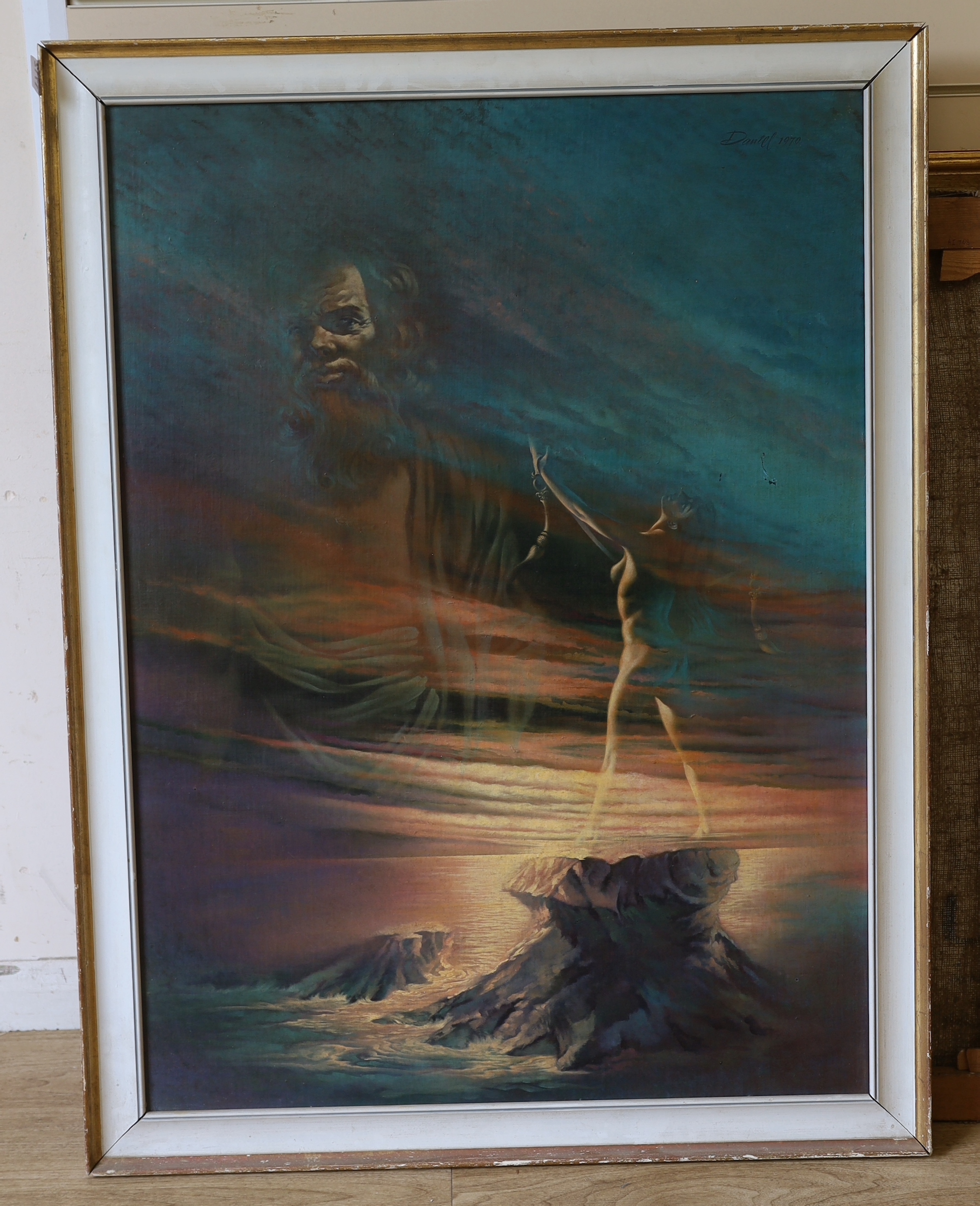 Daniel Samuels (1917-1984), oil on board, 'Socrates reputing Aphrodite's blandishment', signed and dated 1970, 95 x 70cm